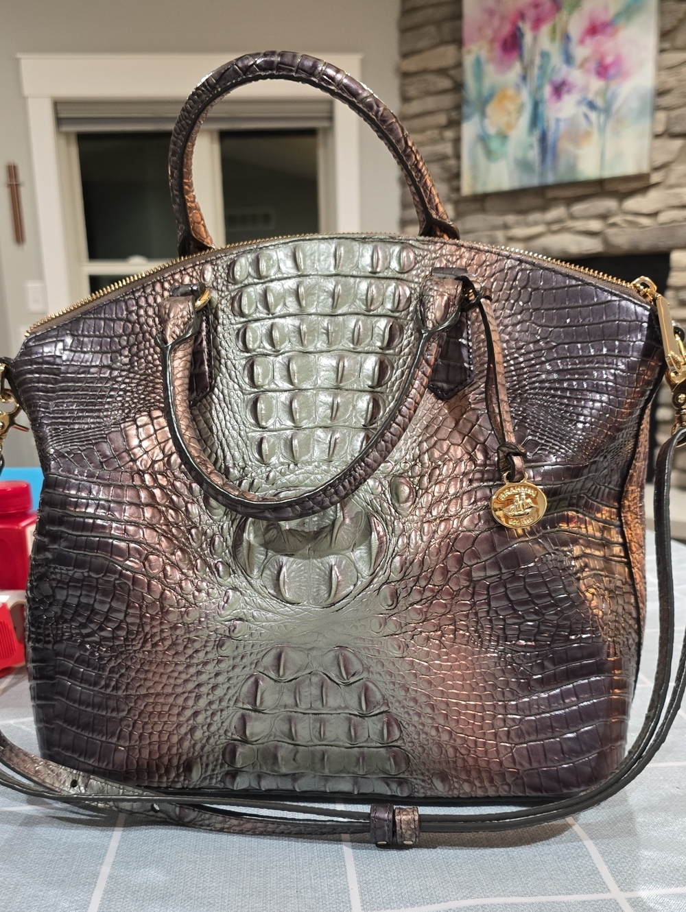 Brahim Iridescent Croc-Embossed Leather Satchel - Multi/Gray/Copper